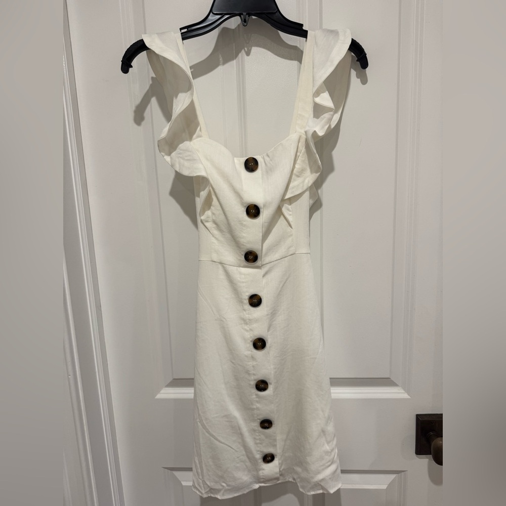 Aqua White Ruffled Button-Front Mini Dress